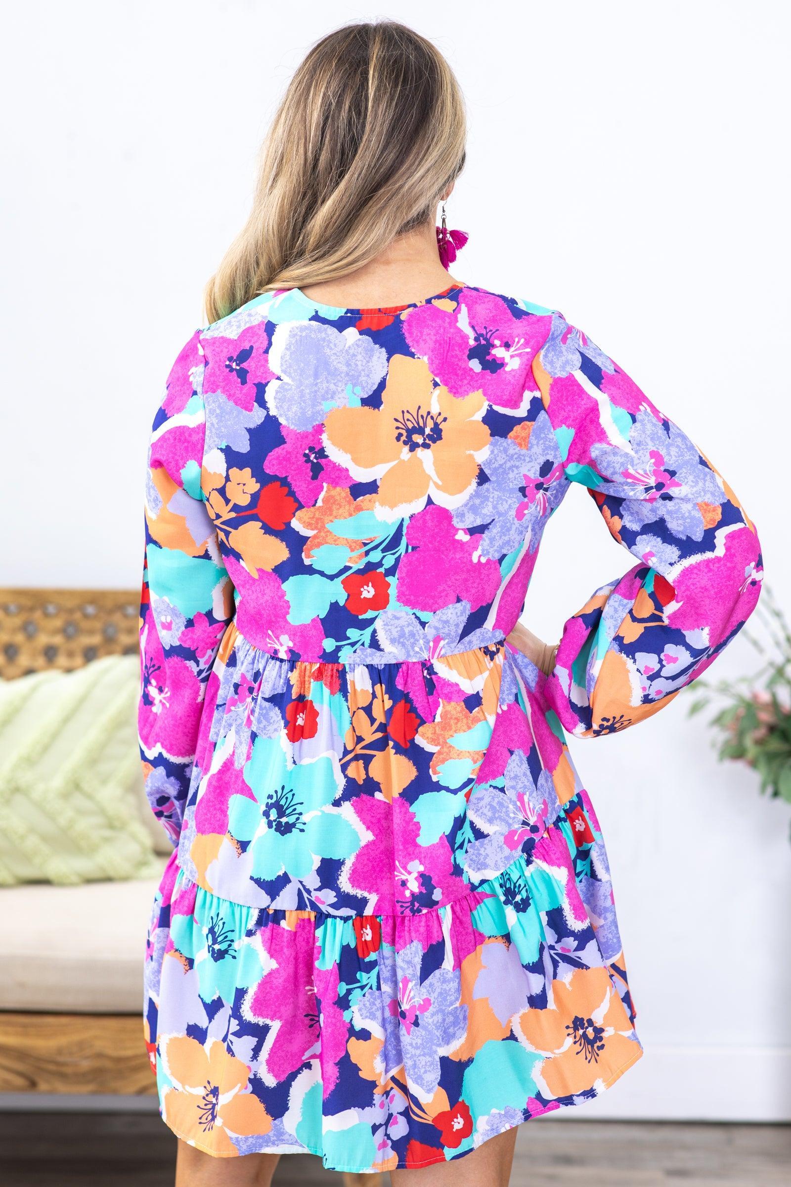 Lavender Floral Print Tiered Dress Product Image