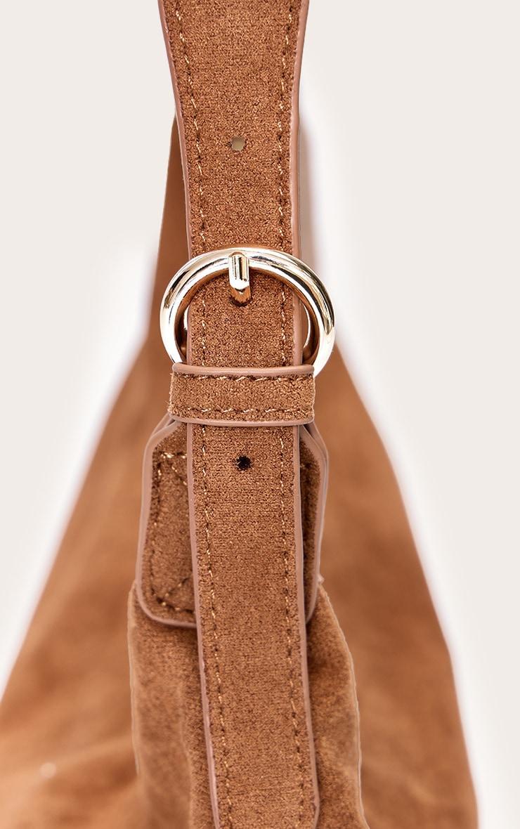 Tan Suede Elongated Curved Shoulder Bag Product Image