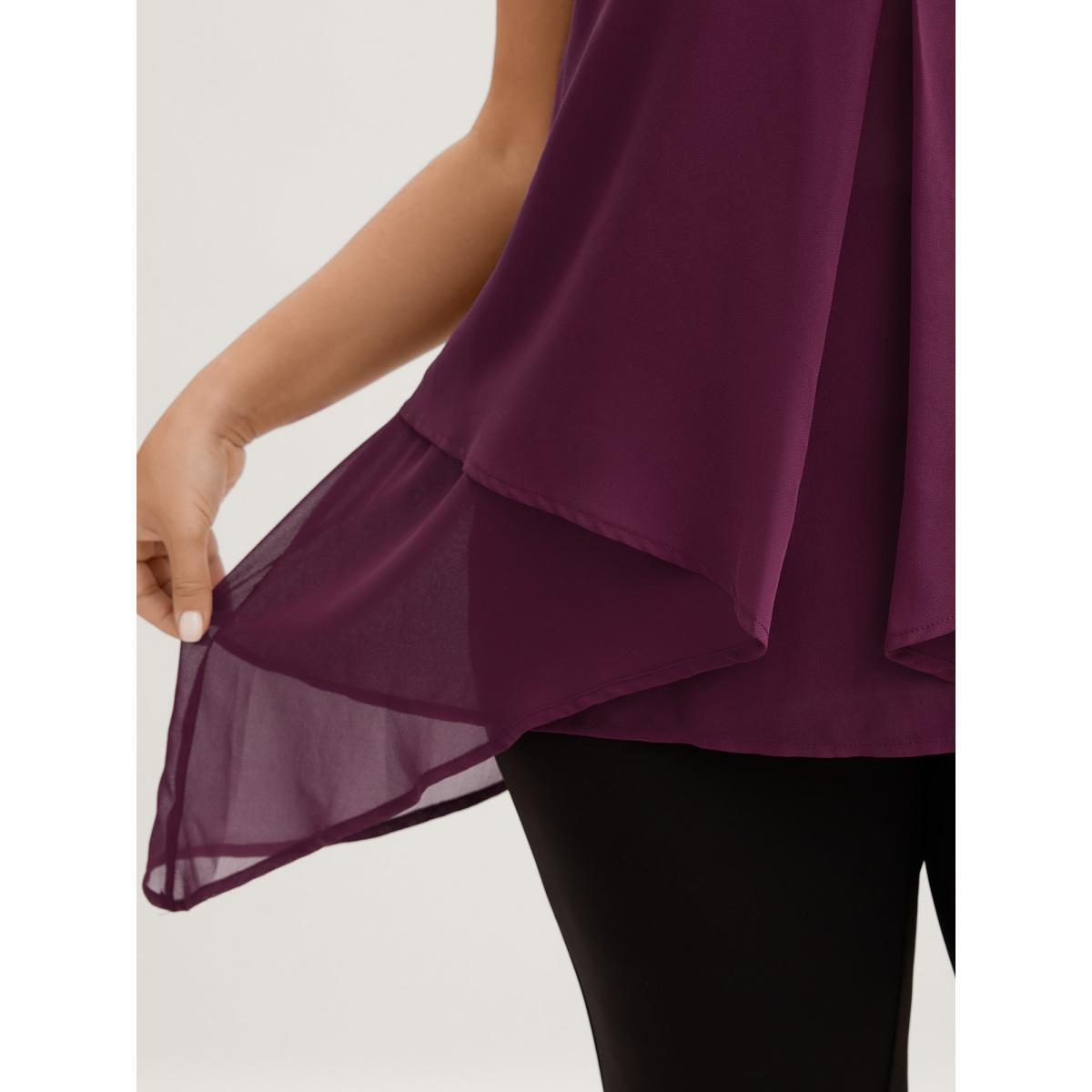 Plus Size Chiffon Overlap Hem V-Neck Tank Top Women Plum V-neck Everyday-Elegant Tank Tops Camis BloomChic 28/5X Product Image