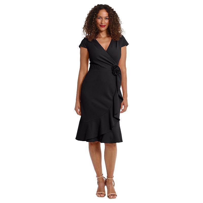 Women's London Times Rosette Wrap Cascade Ruffle Dress, Size: 16, Peri Product Image