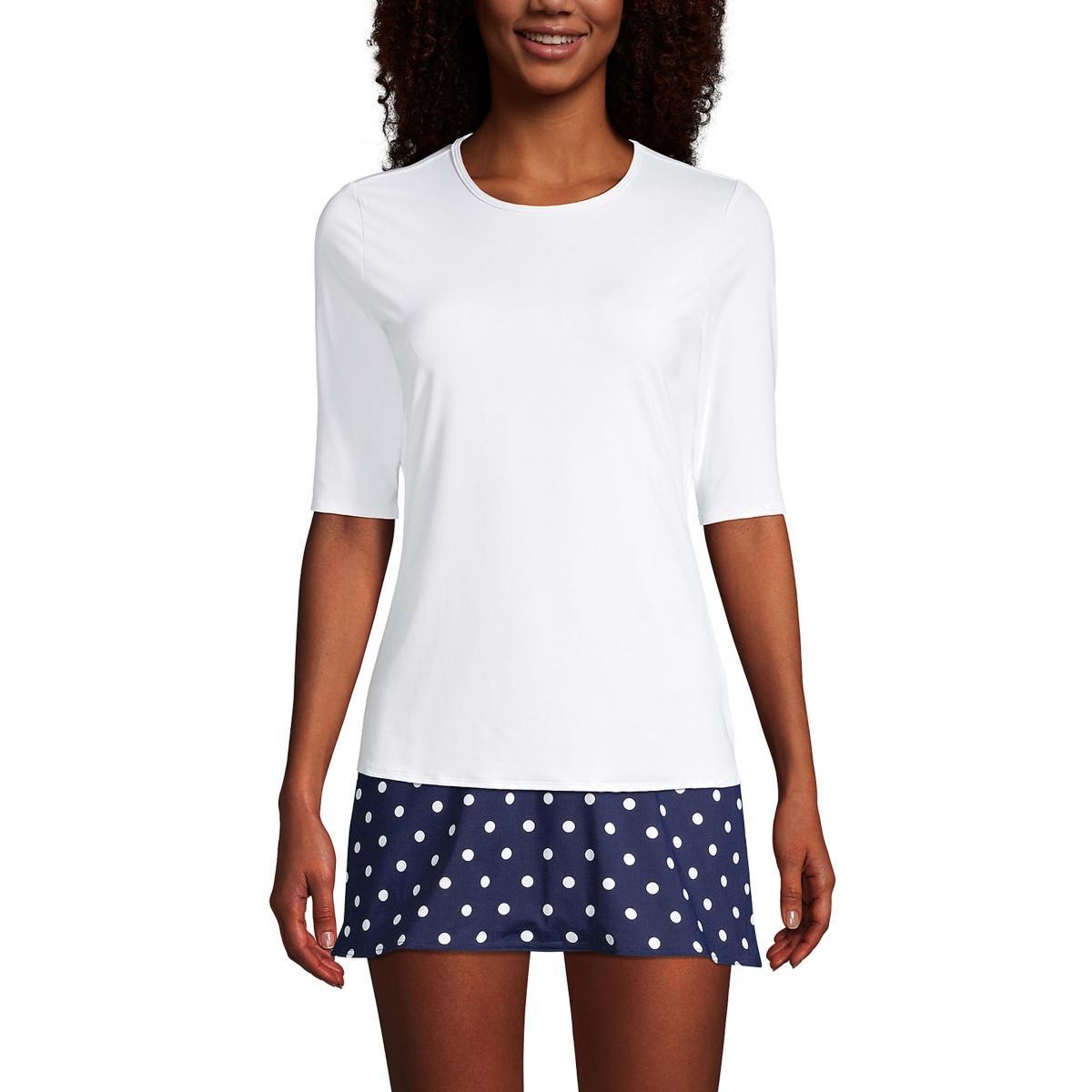 Women's Lands' End UPF 50 Elbow-Sleeve Rash Guard Swim Tee, Size: XL, Red Rose Stripe Product Image