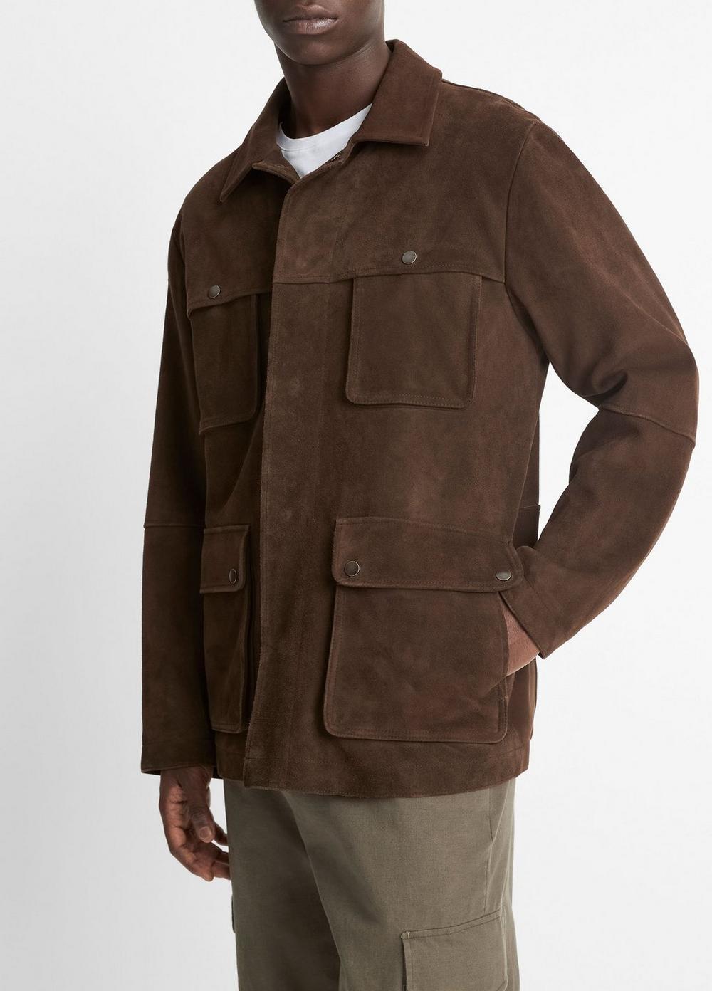 Mens Suede Hunter Jacket, Dark Brown, Size L Vince Product Image
