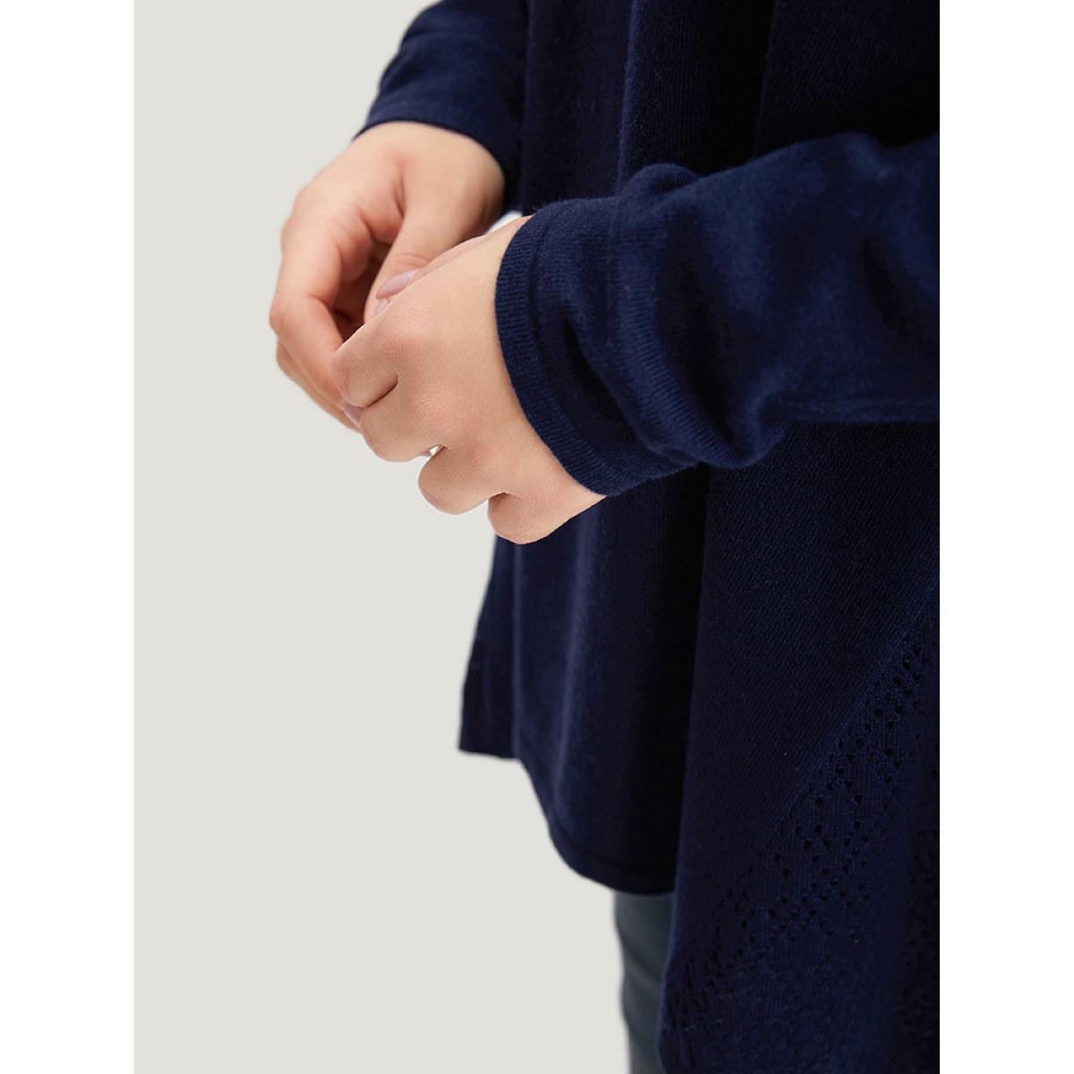 Plus Size Supersoft Essentials Cut Out Patchwork Pullover DarkBlue Women Casual Loose Long Sleeve Round Neck Dailywear Pullovers BloomChic 10/M Product Image