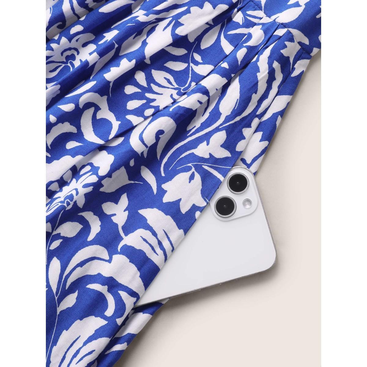 Plus Size Rayon Boho Print Wrap Cami Dress Brightblue Women Resort Ruffles Overlap Collar Sleeveless Curvy BloomChic 14-16/1X Product Image