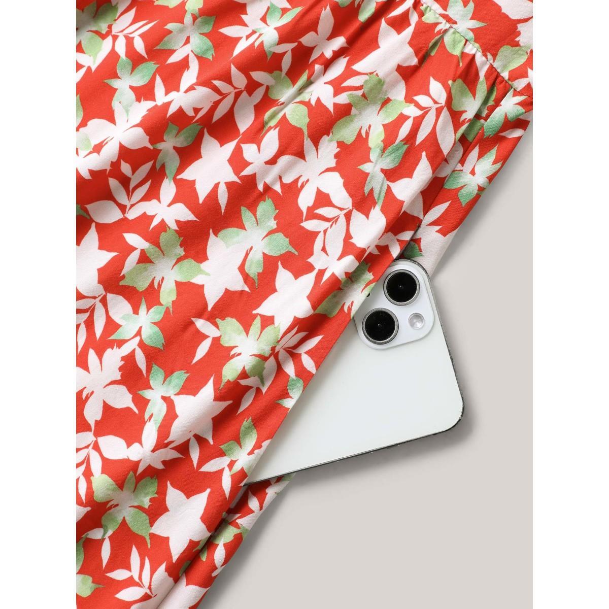 Plus Size Floral Print Sleeveless Pockets Midi Dress Crimson Women Square Neck Sleeveless Curvy BloomChic 10/M Product Image