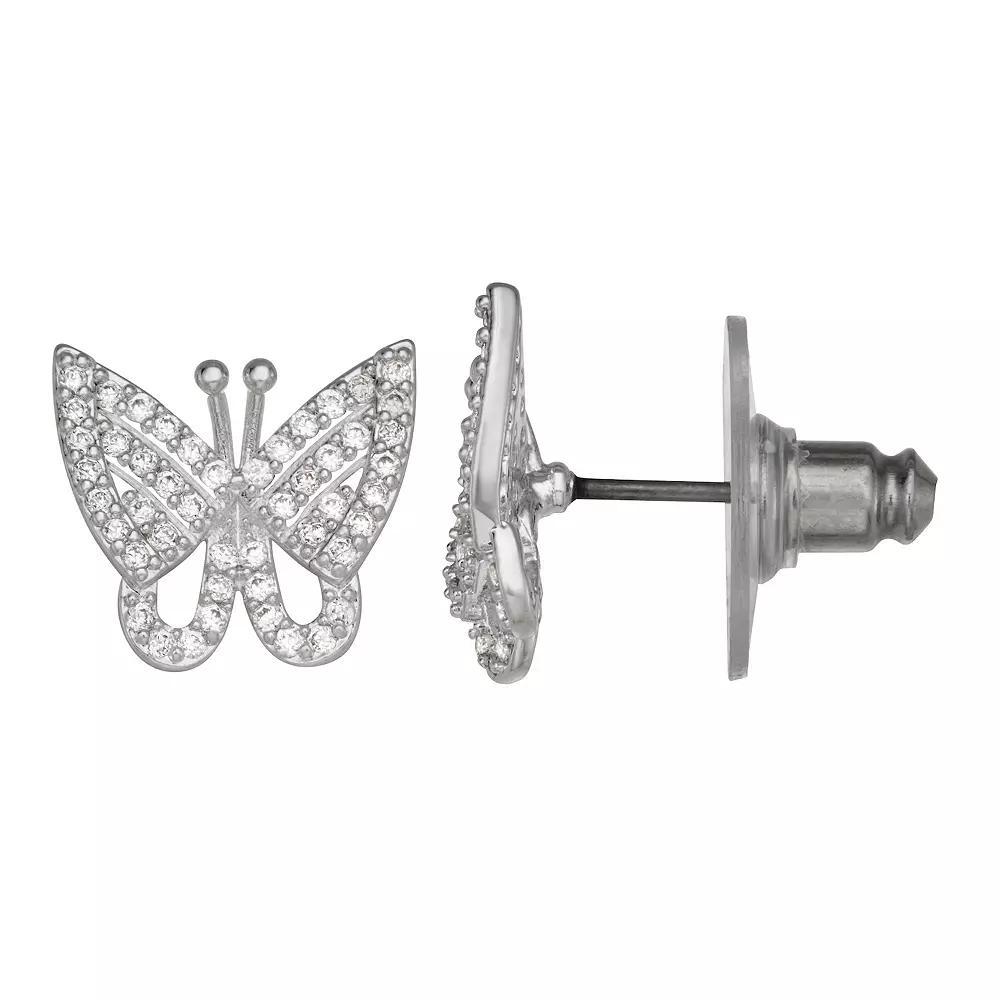 Napier Silver Tone Cubic Zirconia Butterfly Stud Earrings, Womens Product Image