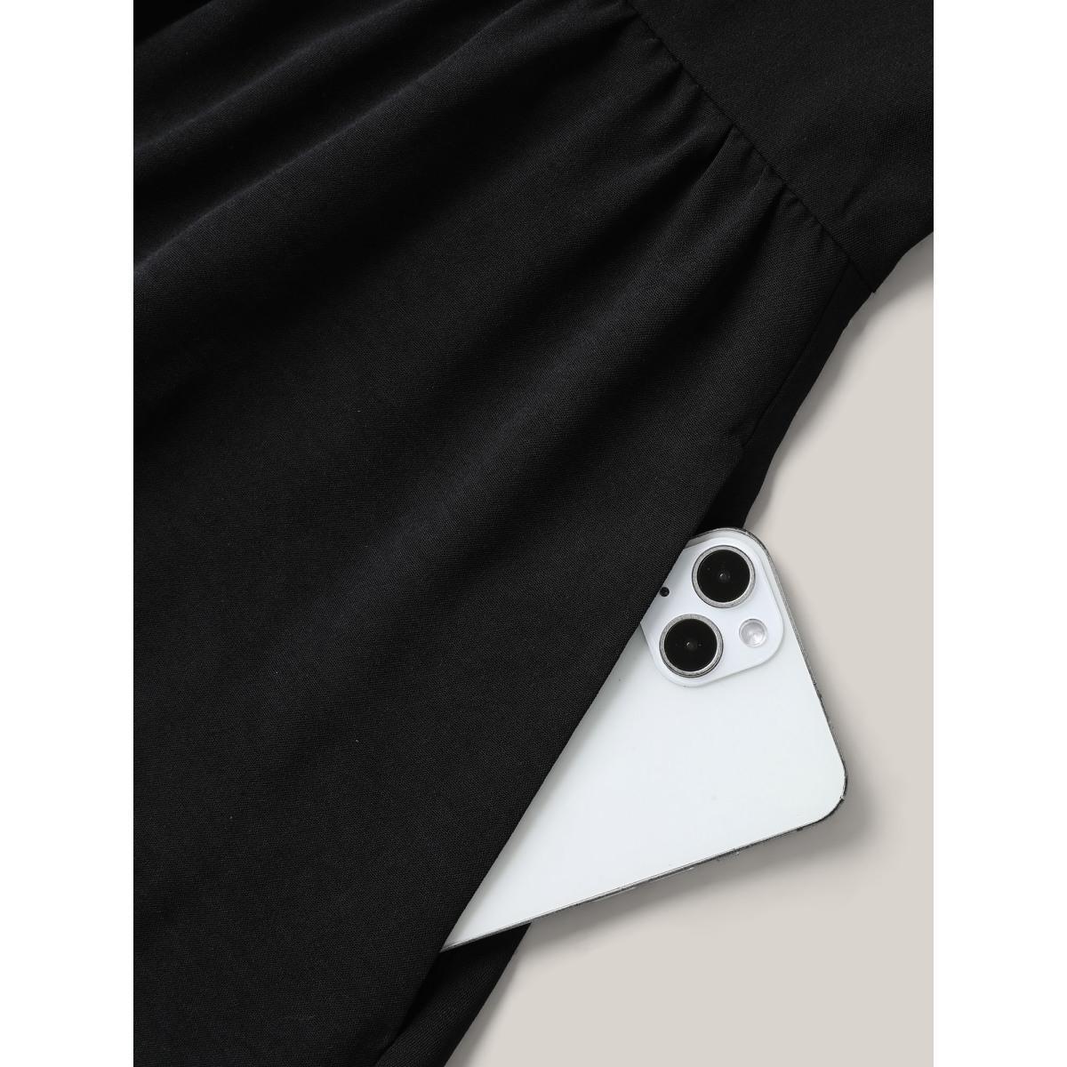 Plus Size Ruched Pleated Plain Flutter Sleeve Maxi Dress Black Women V-neck Sleeveless Curvy BloomChic 22-24/3X Product Image
