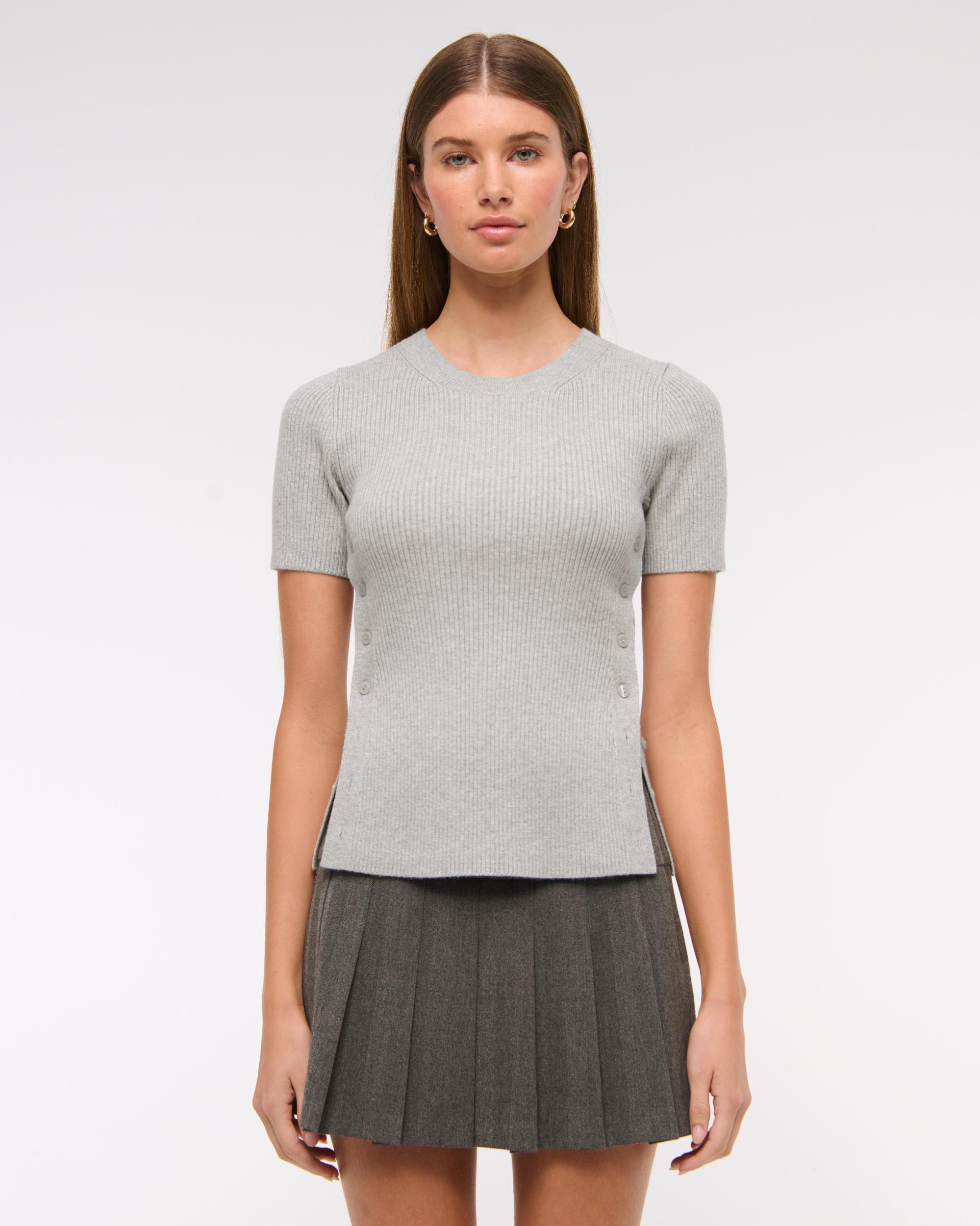 LuxeLoft Side-Button Sweater Tee Product Image