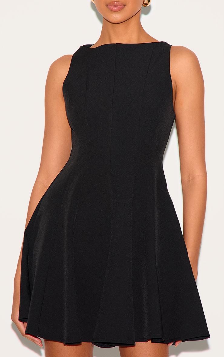 Black Woven Pleated Shift Dress Product Image