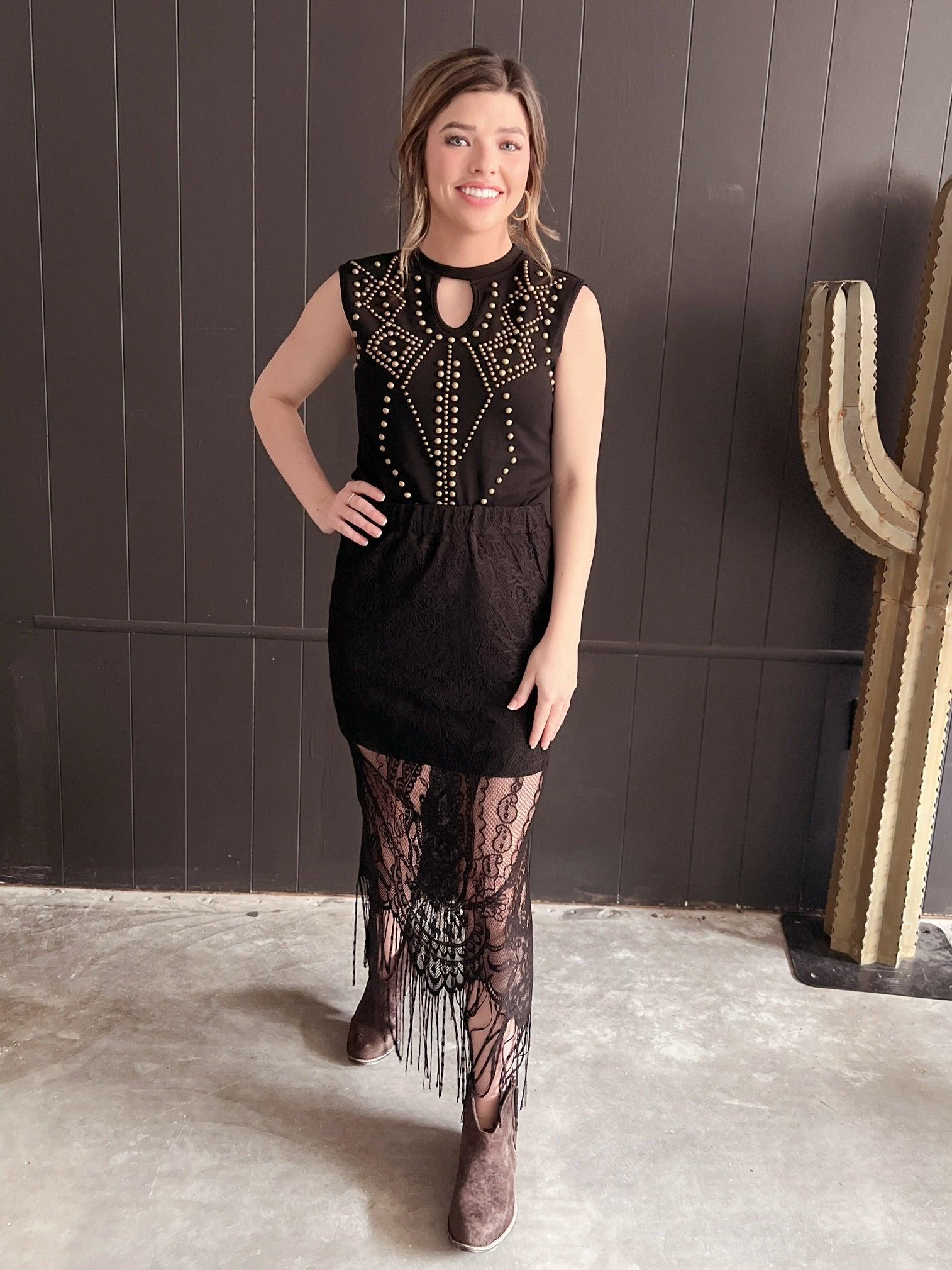 Black Keyhole Vintage Bronze Studded Bodysuit Product Image