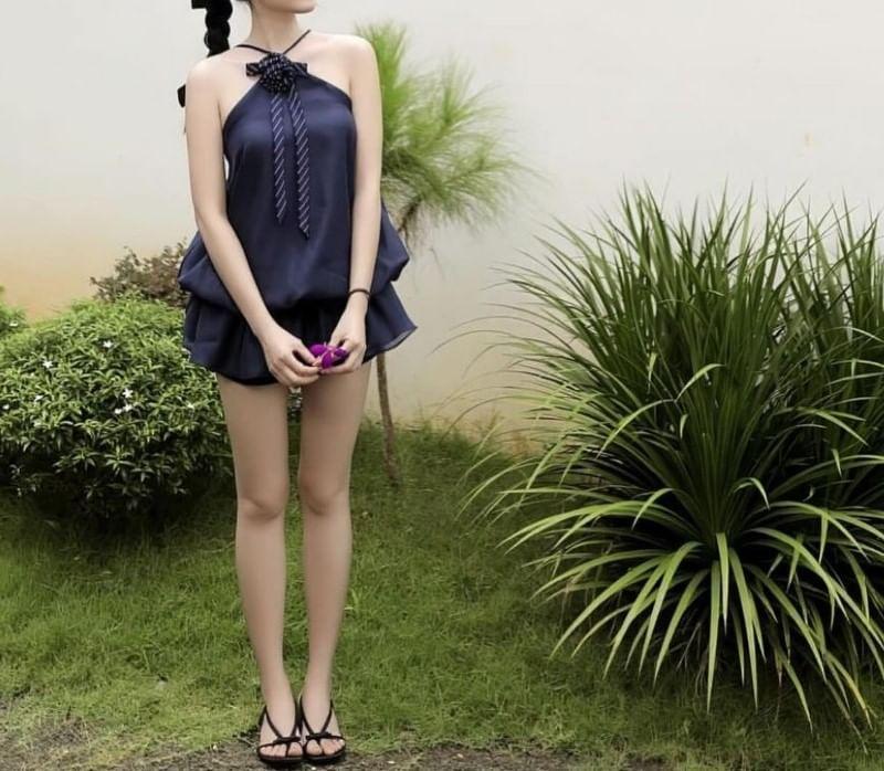 Halter Neck Plain Ruffle Trim Mini A-Line Dress Product Image