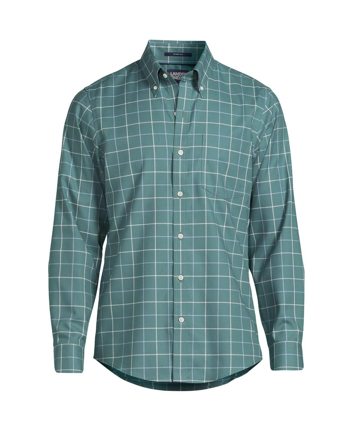 Big & Tall Lands' End Traditional-Fit No-Iron Twill Button-Down Shirt, Men's, Size: Large Tall, White Blue Plaid Product Image