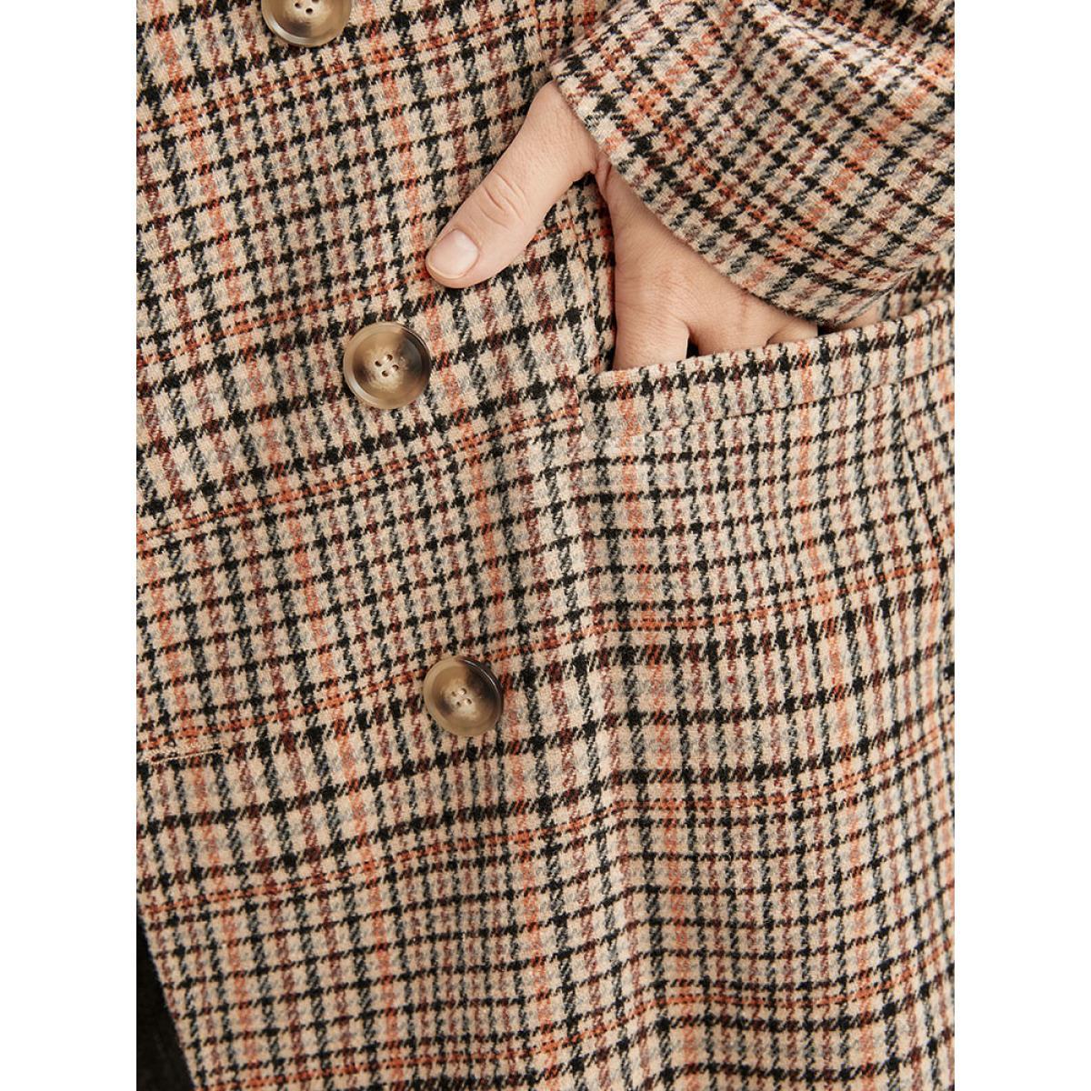 Plus Size Tartan Suit Collar Button Up Pocket Blazer LightBrown Women Work Plaid Button Sleeve Long Sleeve Lapel Collar 26/4X Pocket Office Blazers BloomChic Product Image