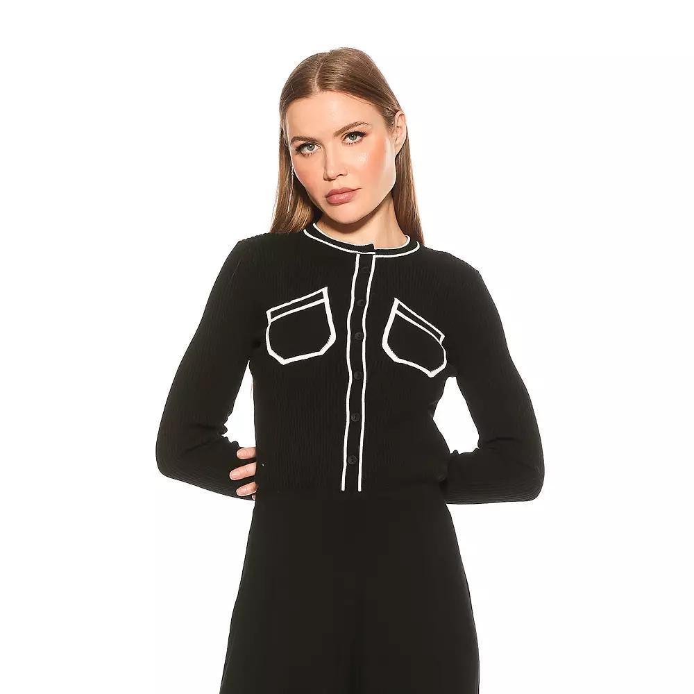 Women's ALEXIA ADMOR Clover Ribbed Knit Button Down Cardigan, Size: XS, Black Product Image