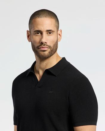 Men's Leeton Johnny Collar Knit Polo 001 BLACK / M Product Image
