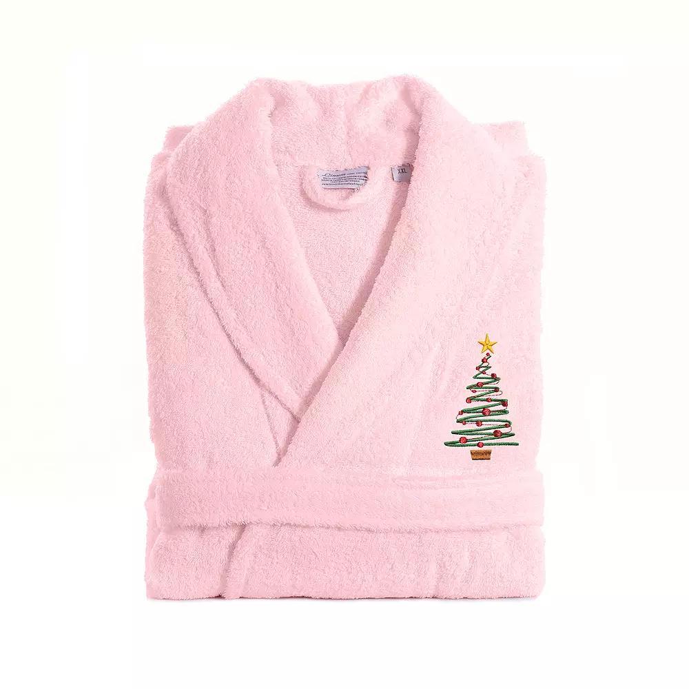 Linum Home Textiles Turkish Cotton Terry Embroidered Christmas Tree Bathrobe, Women's, Size: Small/Medium, White Product Image