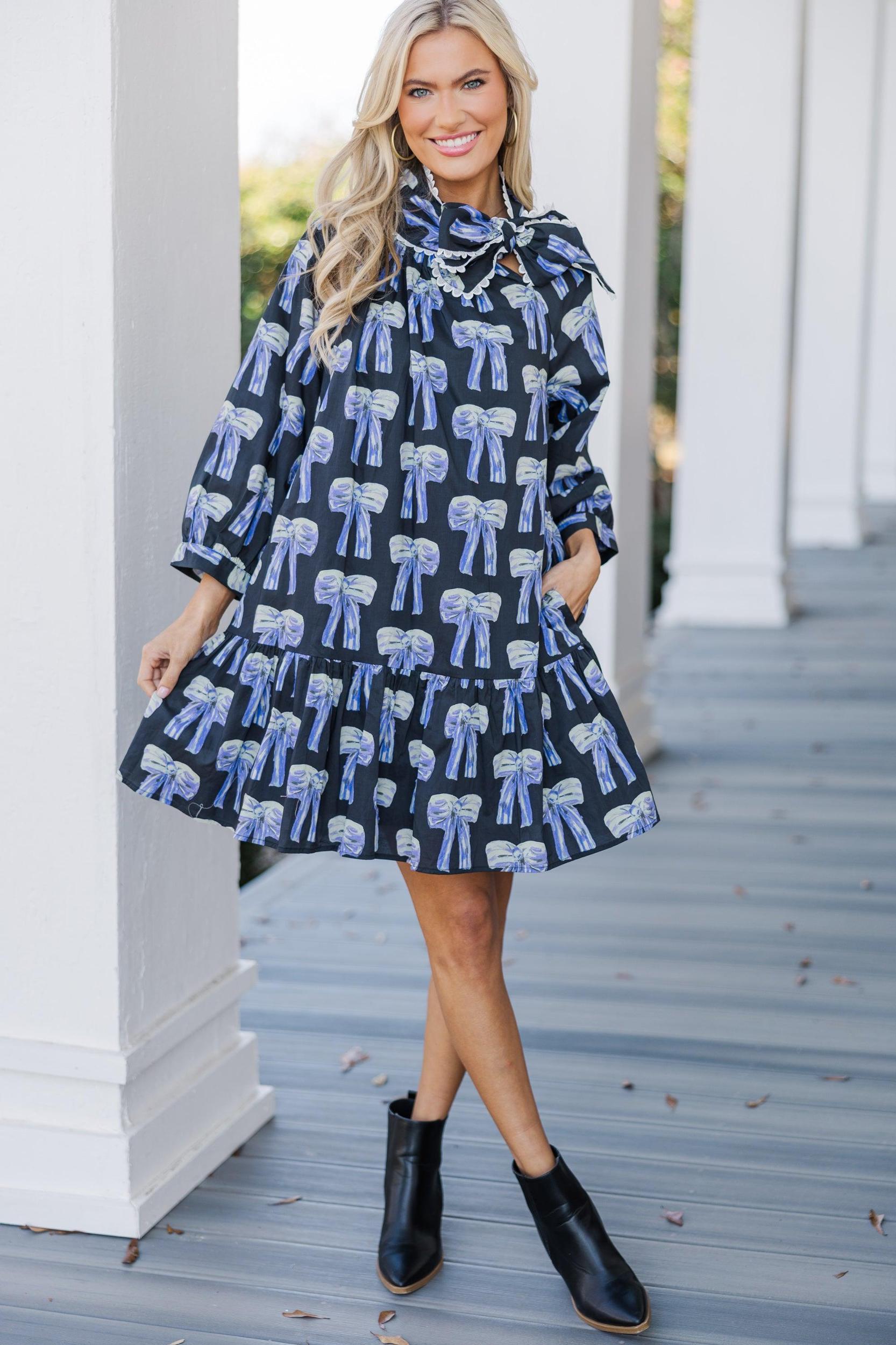 Easy Enough Black Bow Print Dress Female Product Image