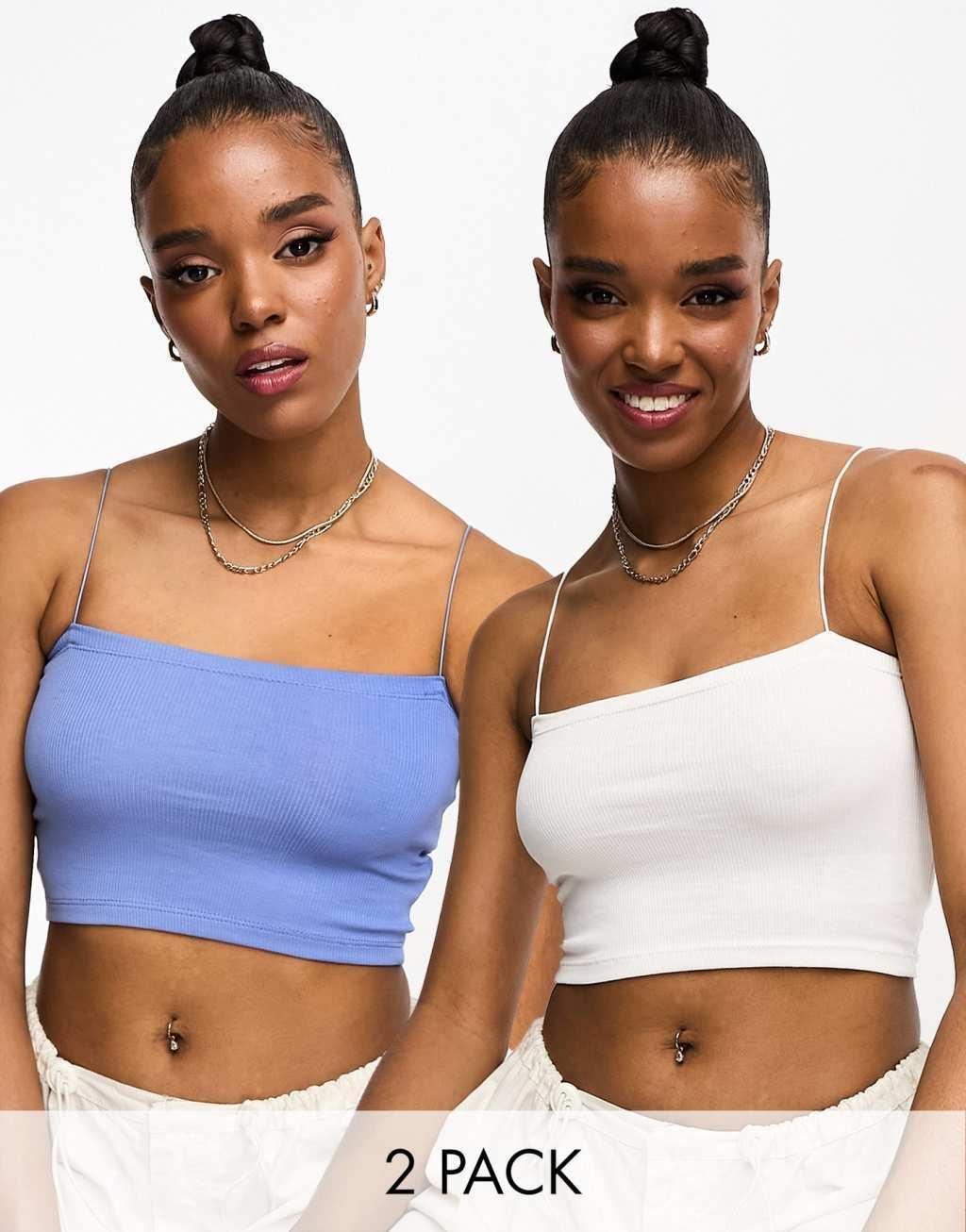 Pull & Bear 2 pack strappy ribbed tube crop top Product Image
