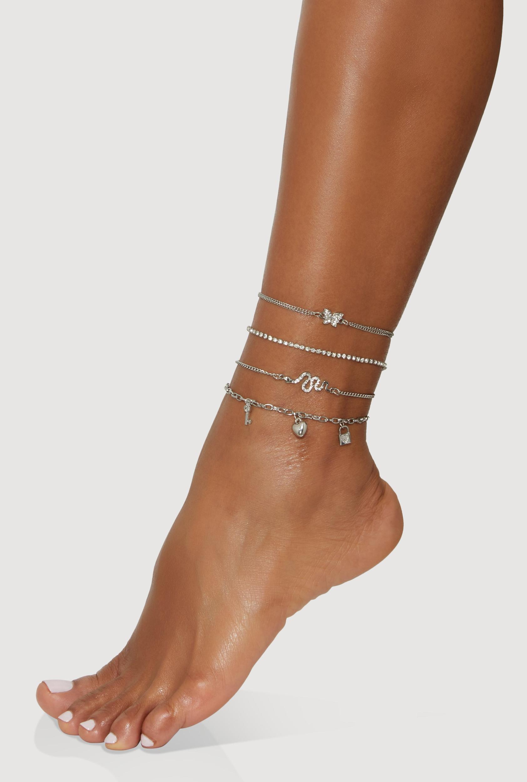 Cubic Zirconia Charm Anklets Set of 4 Female Product Image
