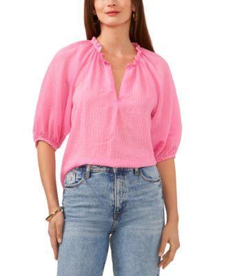 Vince Camuto Raglan Puff Sleeve Blouse W/ Ruffle Neck (Hot ) Women's Clothing Product Image