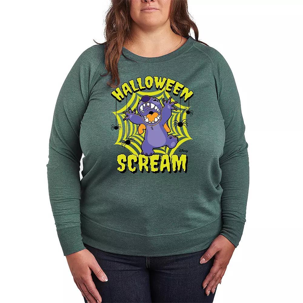 Disneys Lilo & Stitch Plus Size Halloween Scream French Terry Long Sleeve Tee, Womens Grey Green Product Image