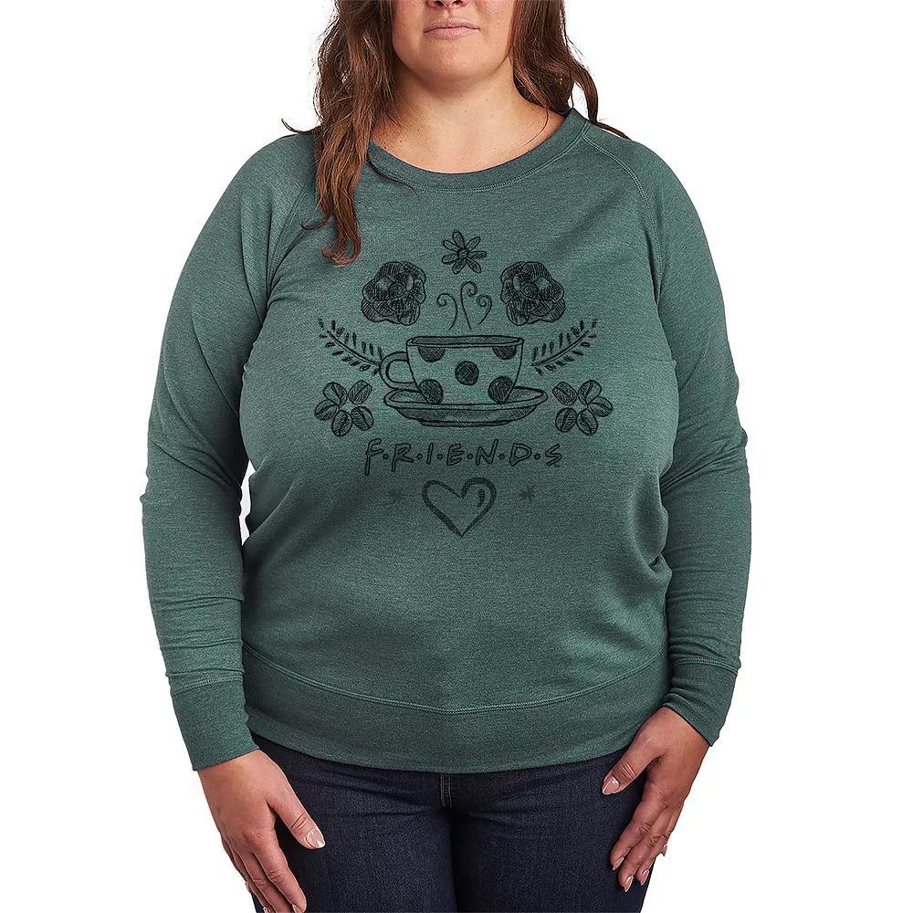 Plus Size Friends Floral Coffee Logo Graphic Tee, Womens Grey Green Product Image
