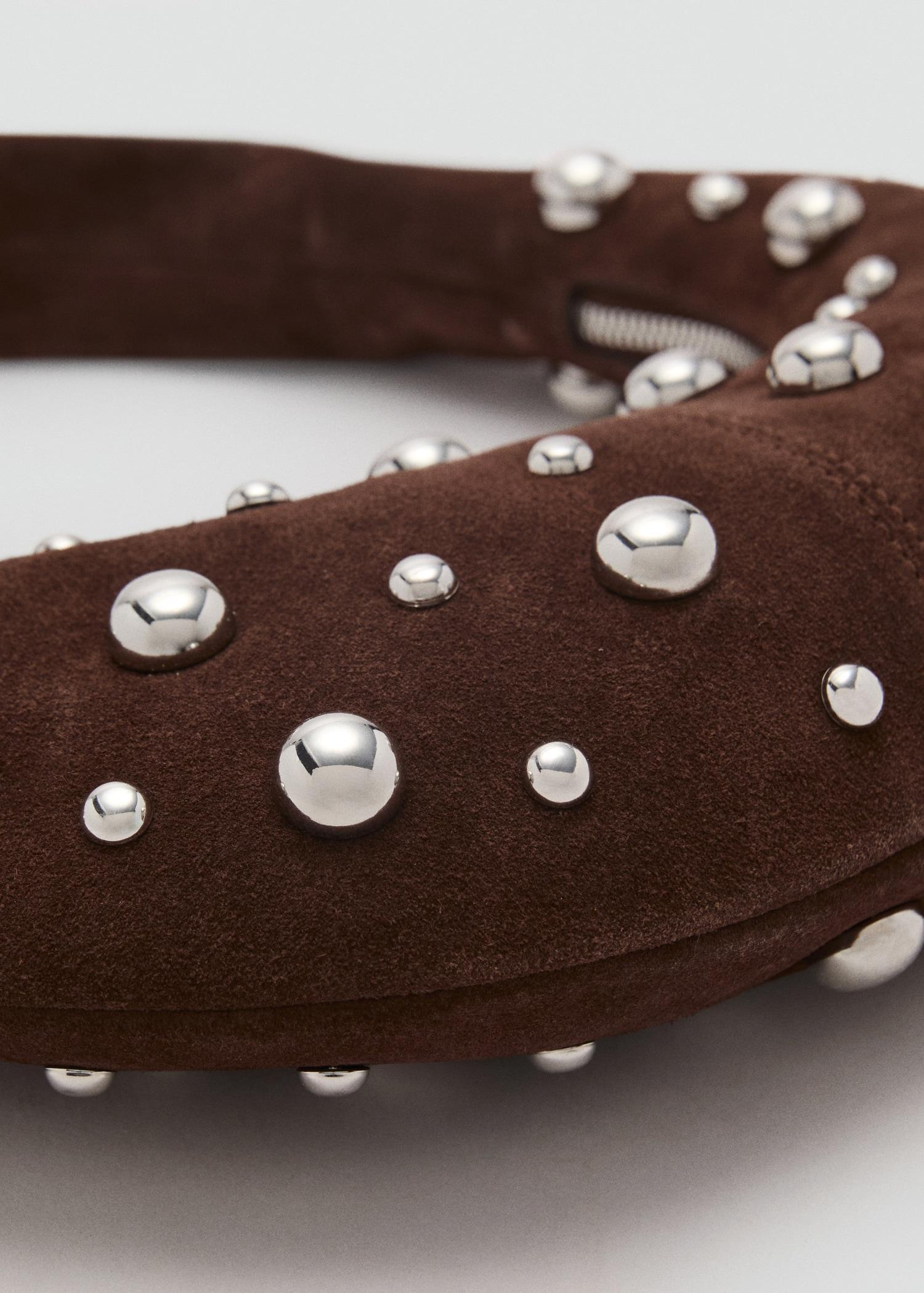 Leather handbag with metallic-balls appliqué - Women | MANGO USA Product Image