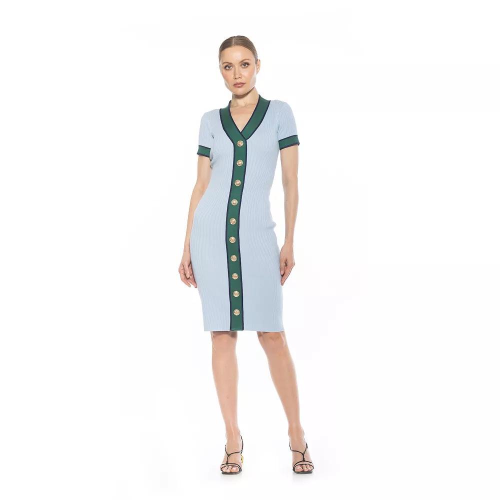Women's ALEXIA ADMOR Otto V-Neck Ribbed Knit Button-Down Dress, Size: XL, Halogen Blue Product Image