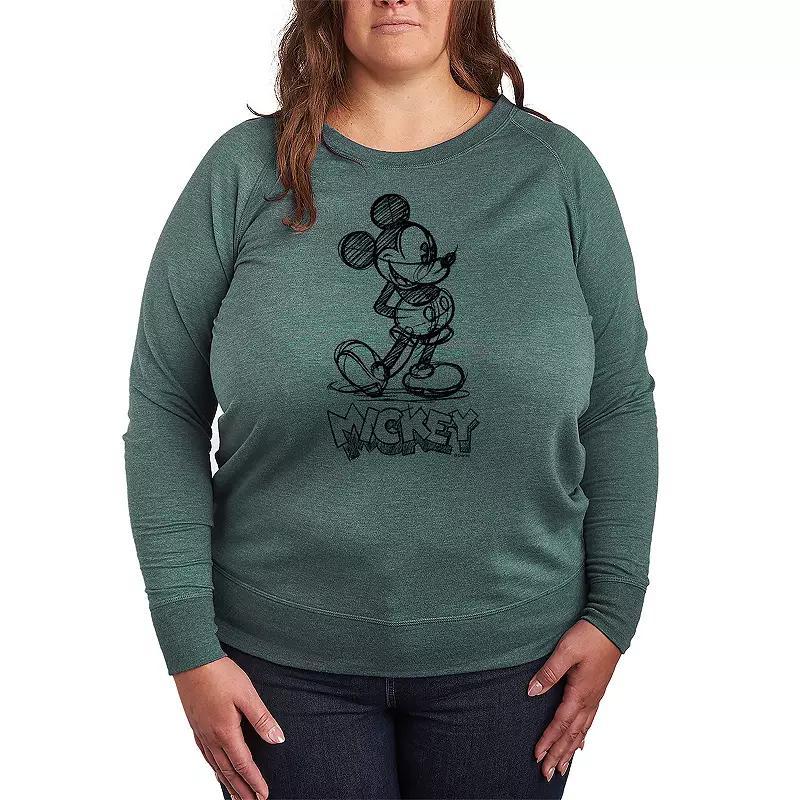 Plus Size Witch Cat With Pumpkin French Terry Long Sleeve Tee, Womens Grey Green Product Image