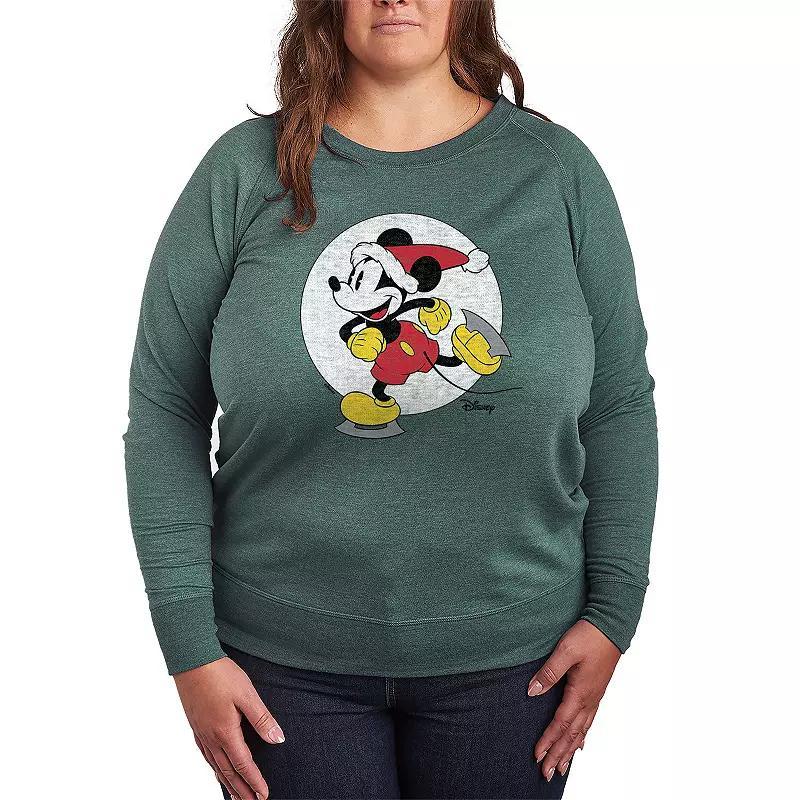 Disneys Mickey Mouse Plus Size Skating French Terry Long Sleeve Tee, Womens Grey Blue Product Image