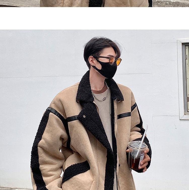 Stand Collar Fleece Lined Zip Oversize Jacket Product Image