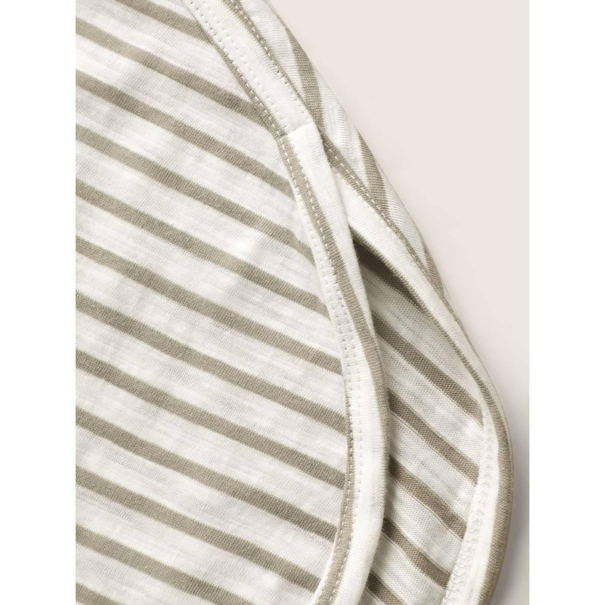 Plus Size Cotton Striped Print Round Neck Petal Sleeve T-shirt Tan Women Casual Contrast Round Neck Everyday T-shirts BloomChic 22-24/3X Product Image