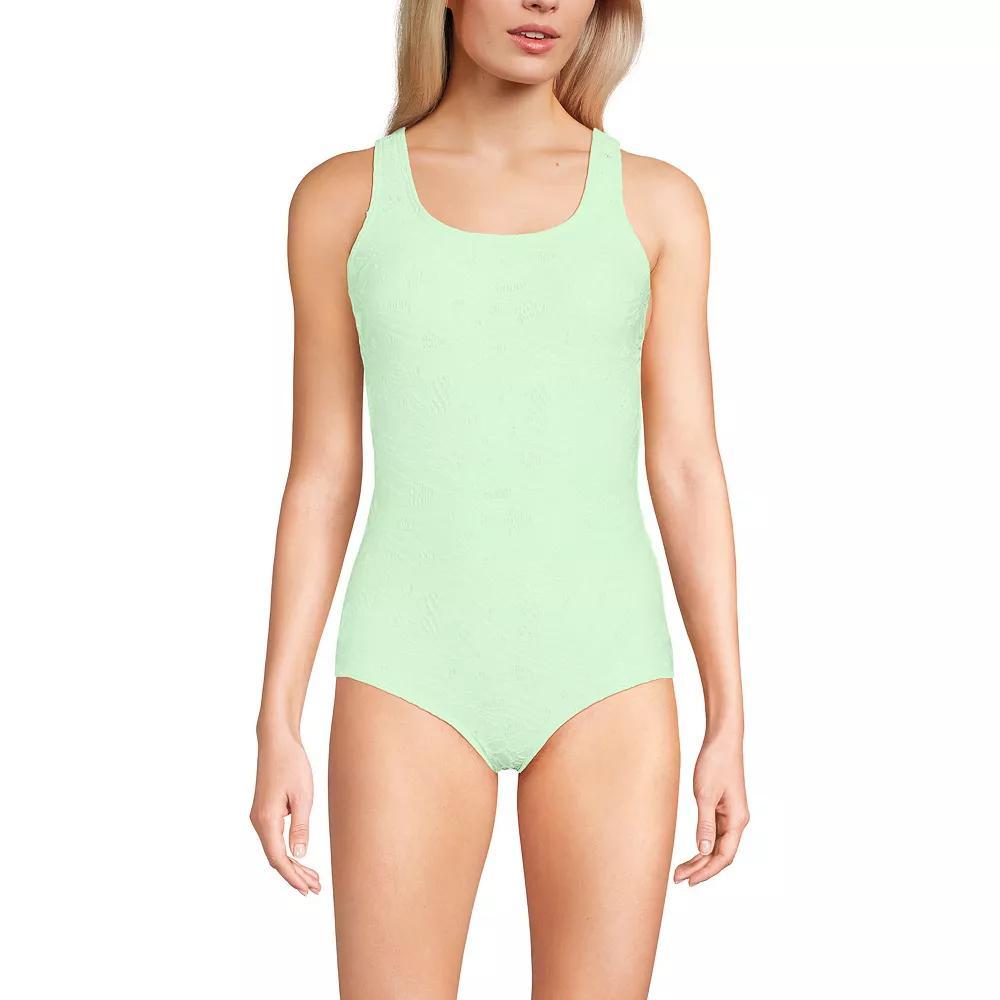 Women's Lands' End Tugless Low Leg Lace One-Piece Swimsuit, Size: 10, Red Rose Product Image