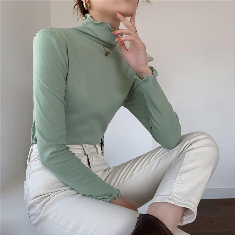 Long-Sleeve Mock Neck Plain Top Product Image