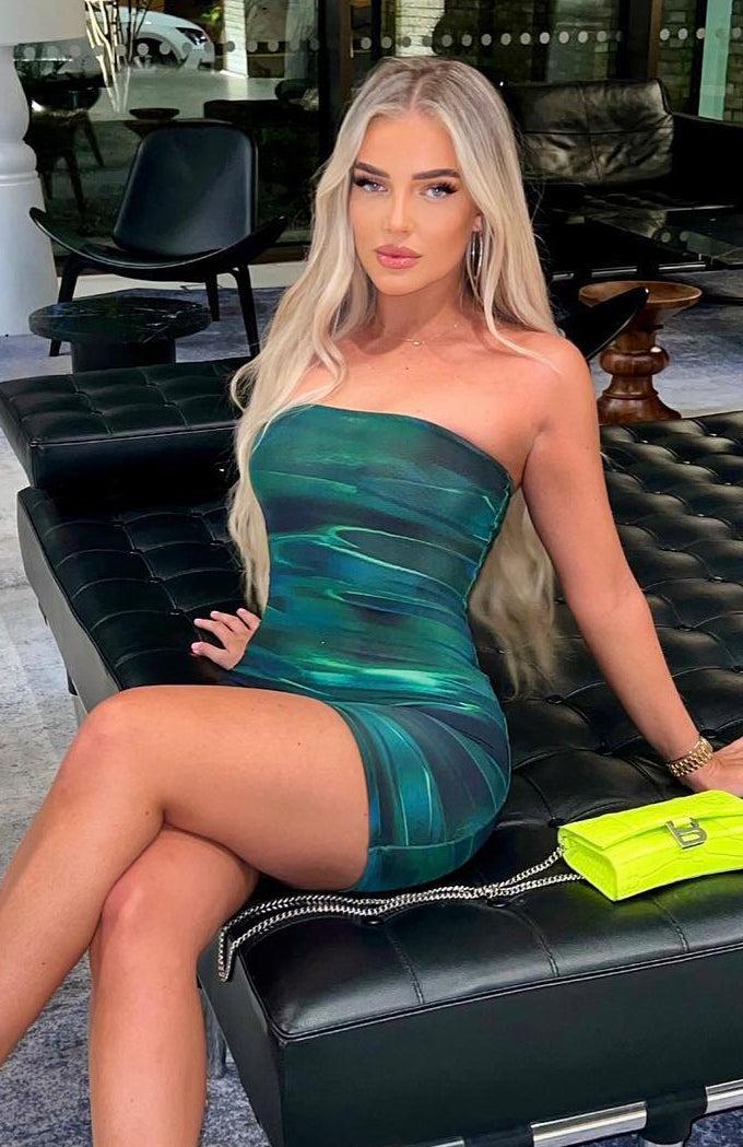 Spark The Passion Mini Dress Green Distortion Product Image