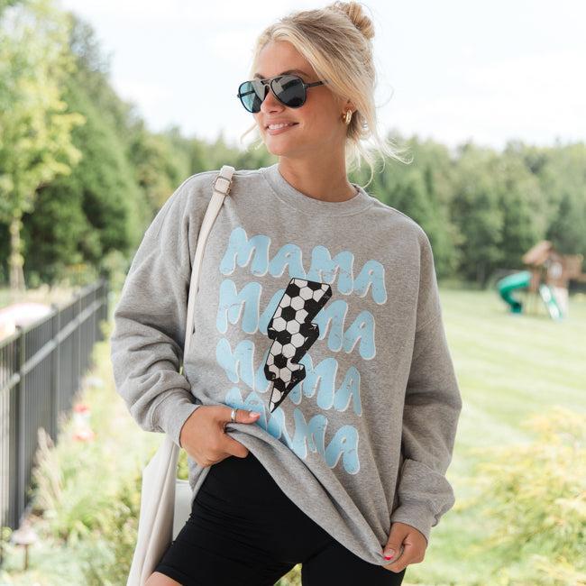 Mama Repeat Soccer Light Grey Graphic Sweatshirt Product Image