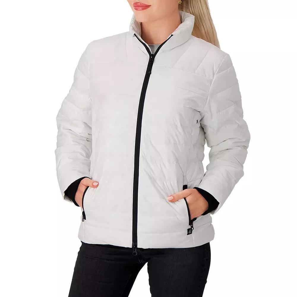 Women's Heat Holders Penelope Heatweaver Lined Double Zipper Puffer Jacket, Size: Large, White Black Product Image
