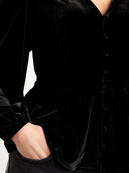 Waist-Defined Velvet Peplum Top Product Image