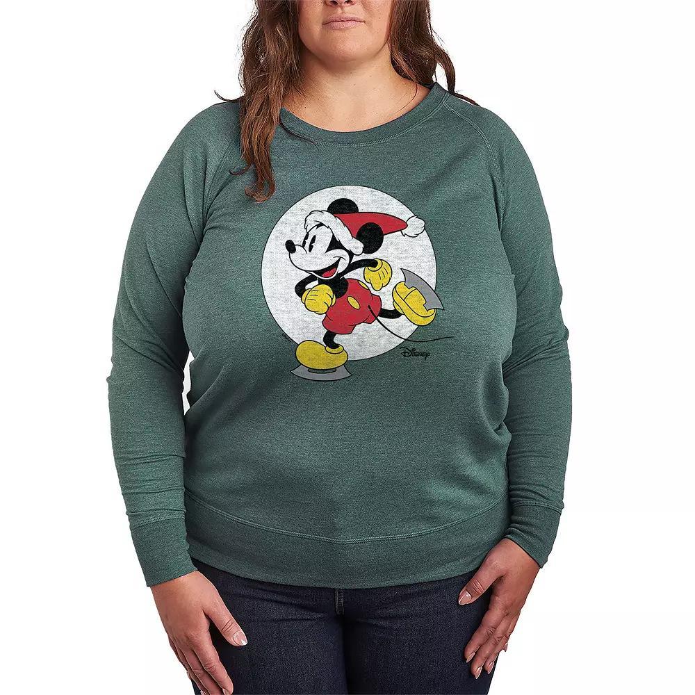 Disneys Mickey Mouse Plus Size Skating French Terry Long Sleeve Tee, Womens Grey Blue Product Image