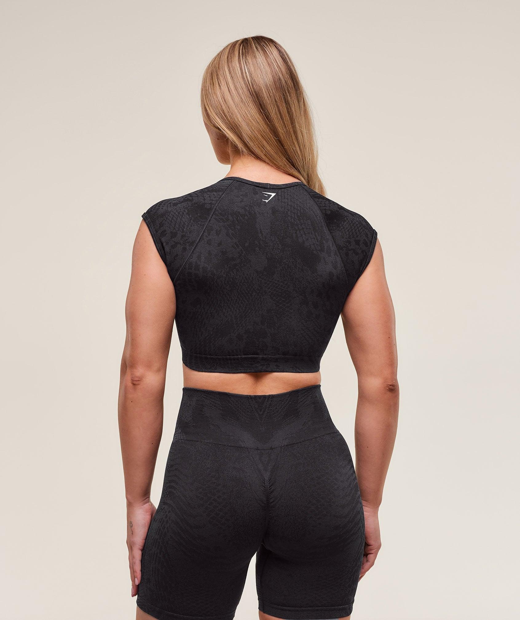 Gymshark Adapt X Whitney Animal Seamless Crop Top - Black/Asphalt Grey Female Product Image
