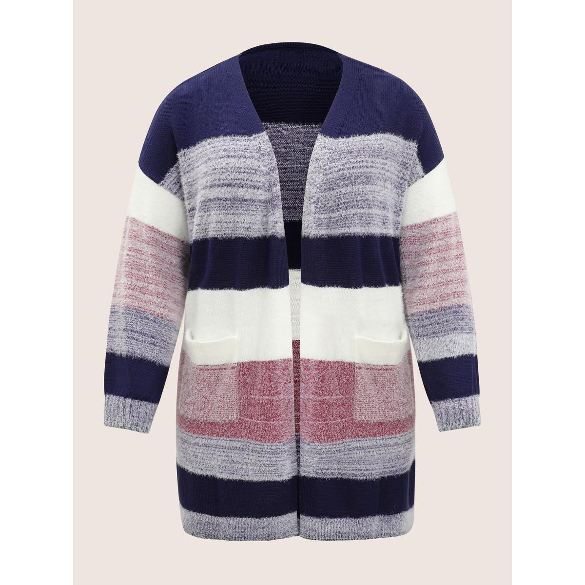 Plus Size Plaid Pocket Open Front Loose Cardigan Multicolor Women Casual Loose Long Sleeve Everyday Cardigans BloomChic 14-16/1X Product Image