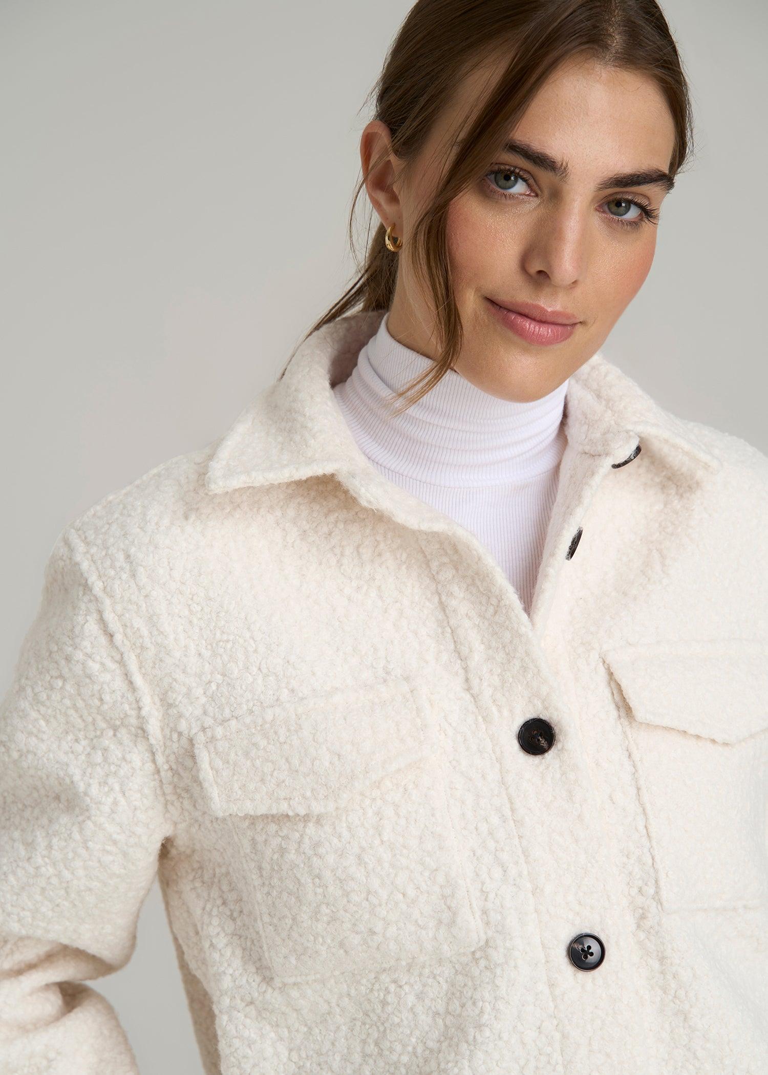 Relaxed Boucle Tall Women's Shacket in Winter White Product Image