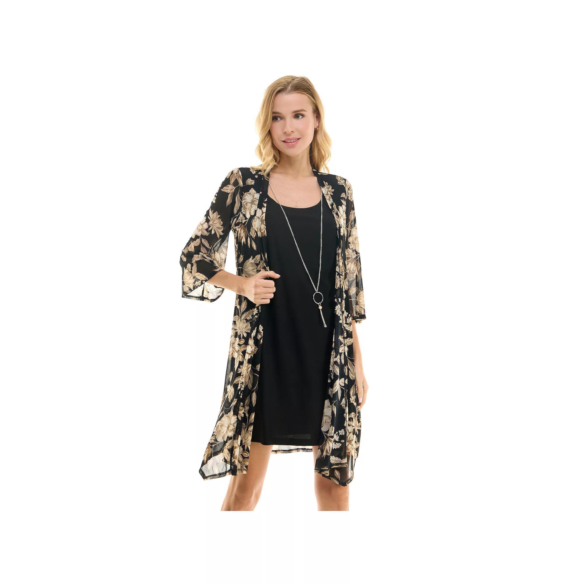Women's Sara Michelle Jacket Dress with Necklace, Size: XL, Black Taupe Gray Product Image
