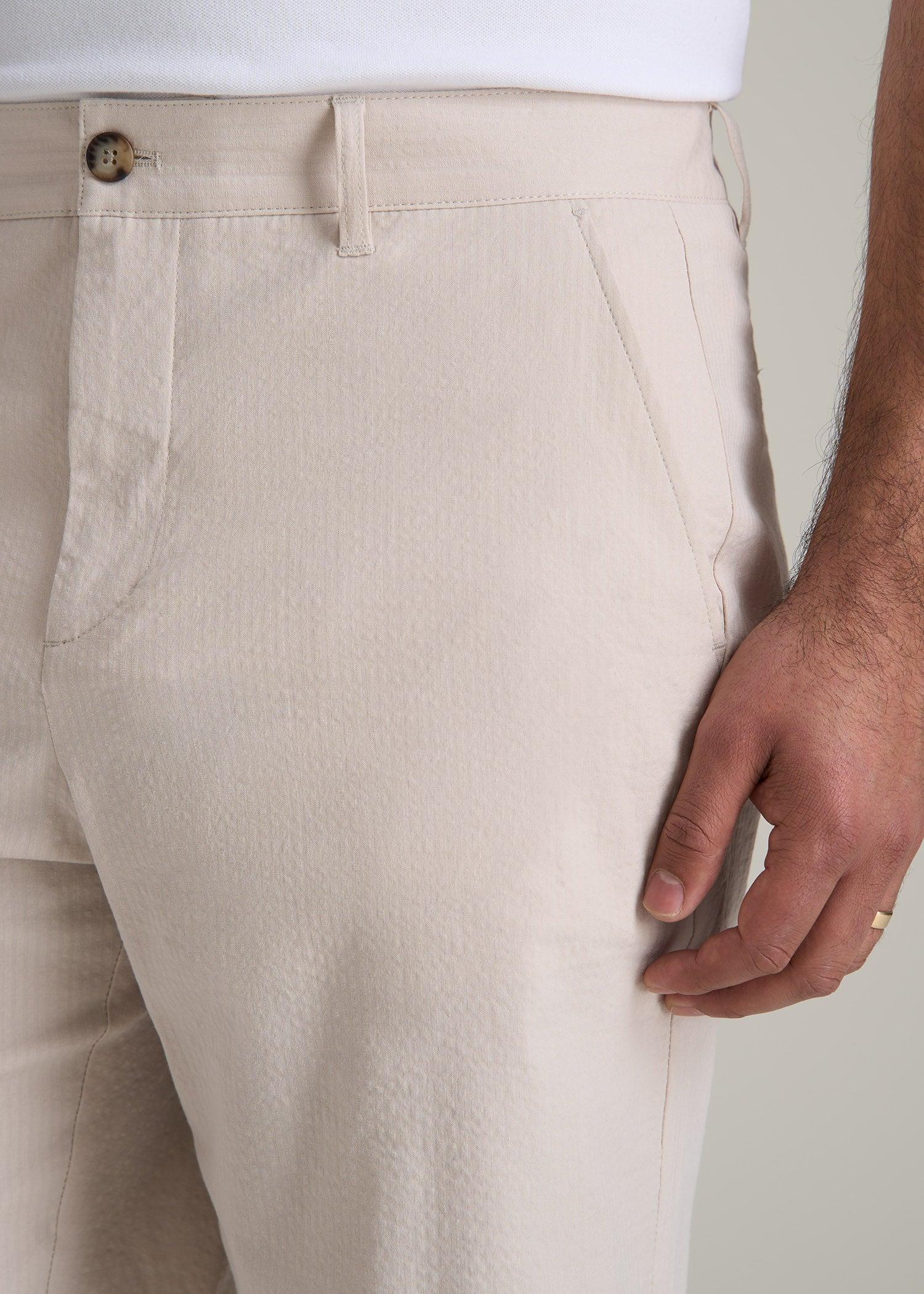 Seersucker Shorts for Tall Men in Soft Beige Product Image