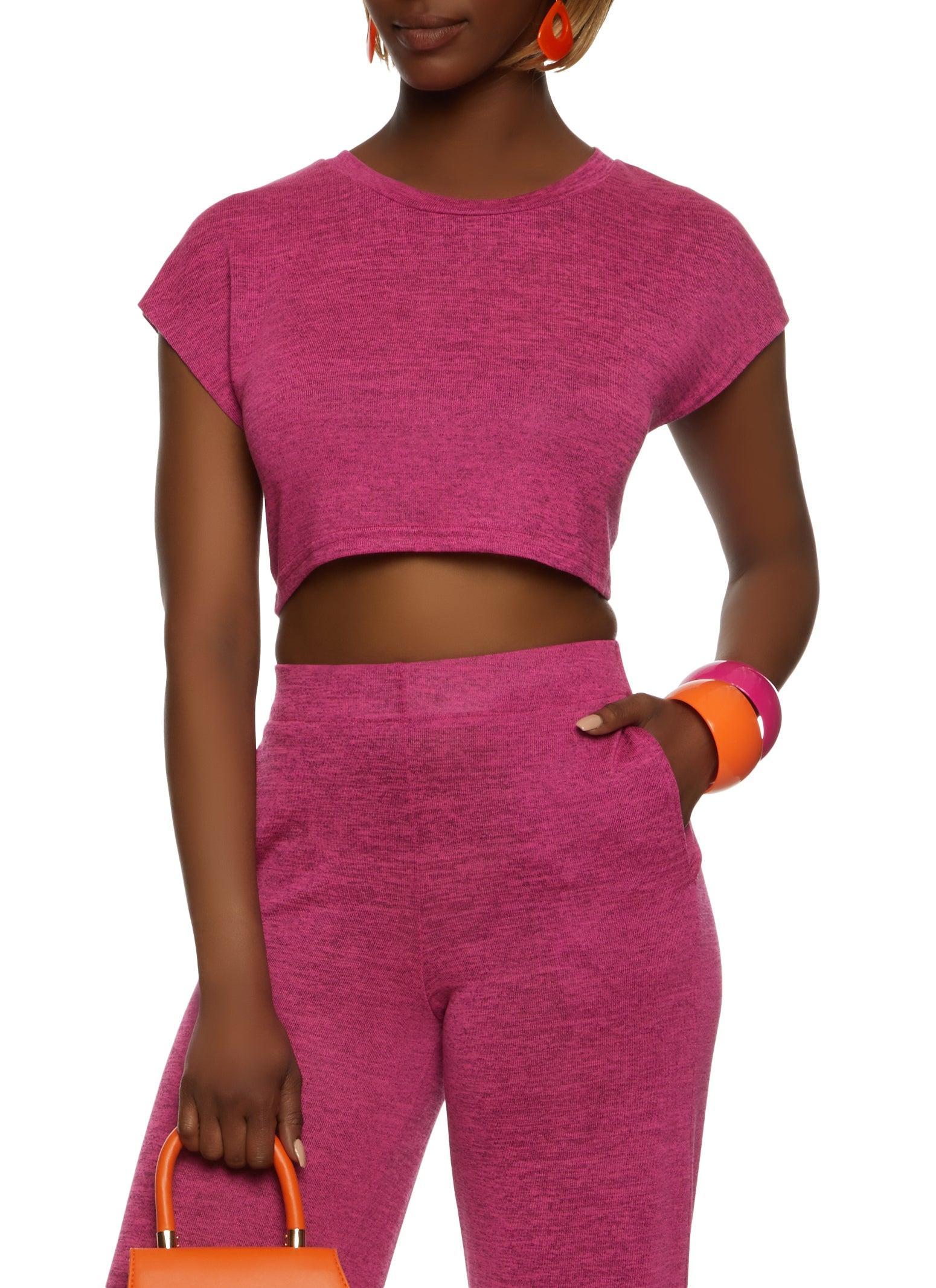 Womens Daisy Brushed Knit Short Sleeve Crop Top Product Image