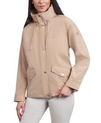Michael Michael Kors Womens Petite Hooded Bomber Raincoat Product Image