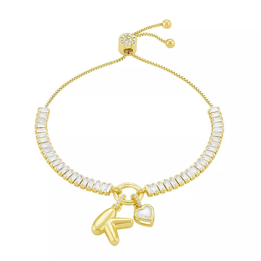 Brilliance Cubic Zirconia Heart & Polished Bubble Initial Charm Adjustable Bracelet, Women's, Size: 4-10" ADJ, Gold Tone K Product Image