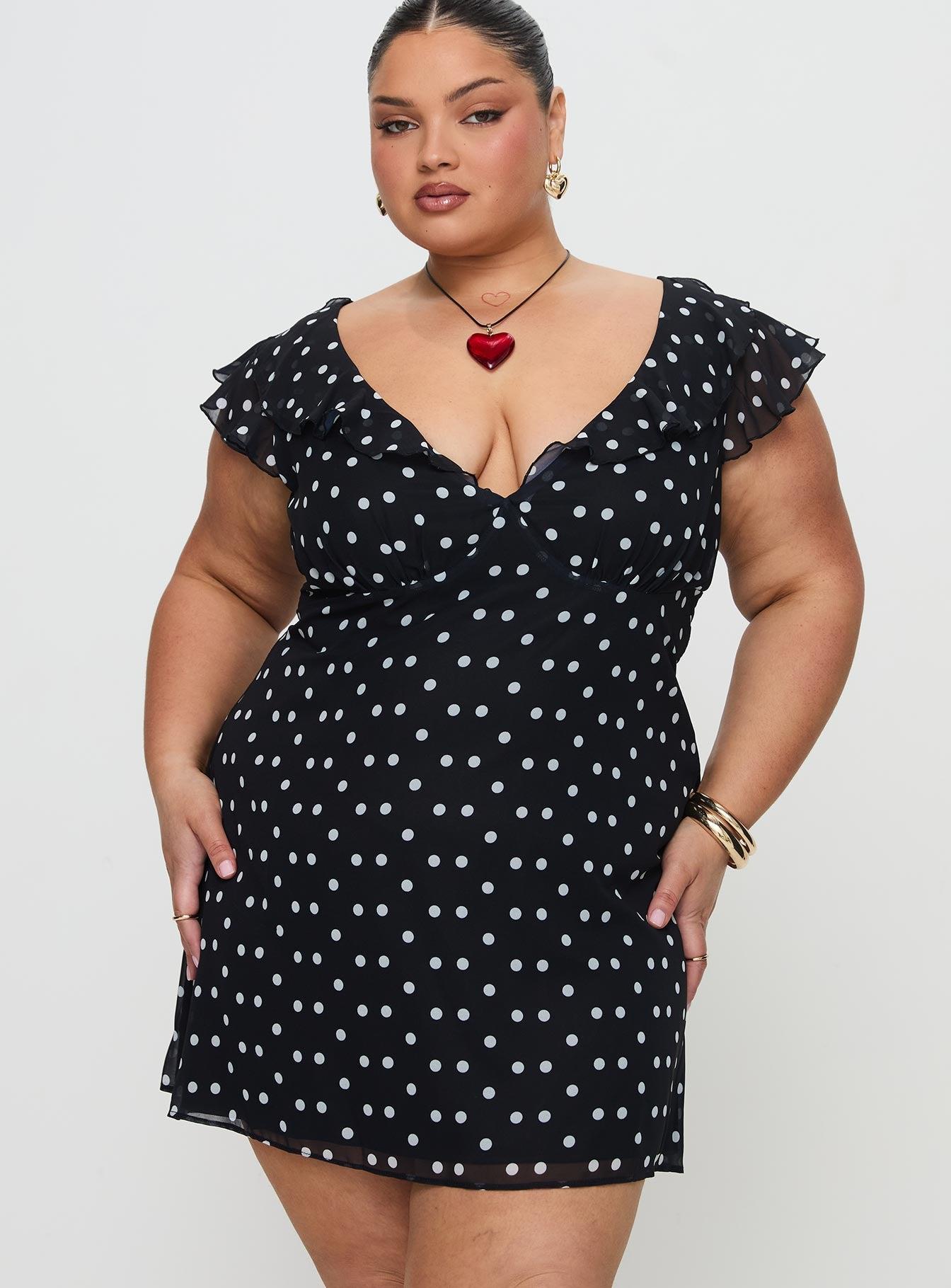 I Guess So Mini Dress Black Polka Dot Product Image