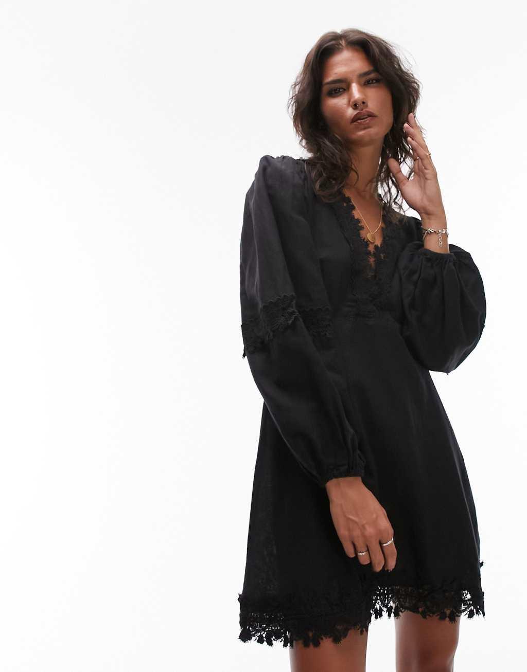 Topshop v-neck lace mini tea dress Product Image