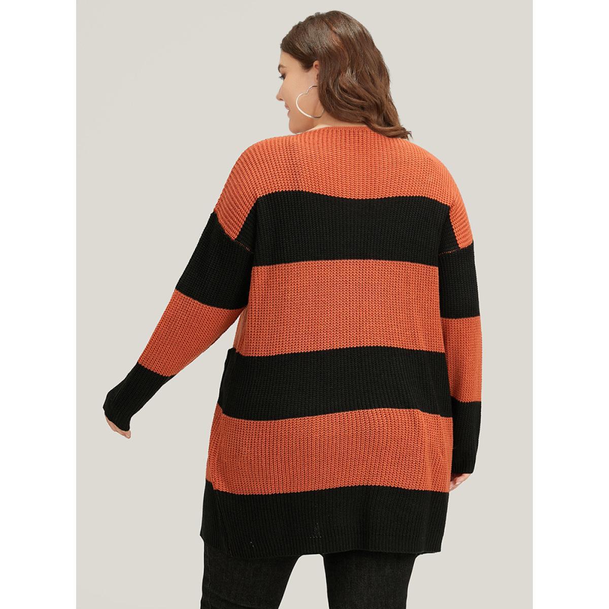 Plus Size Halloween Colorblock Patched Pocket Tunic Cardigan Chocolate Women Casual Loose Long Sleeve Festival-Halloween Cardigans BloomChic 22-24/3X Product Image